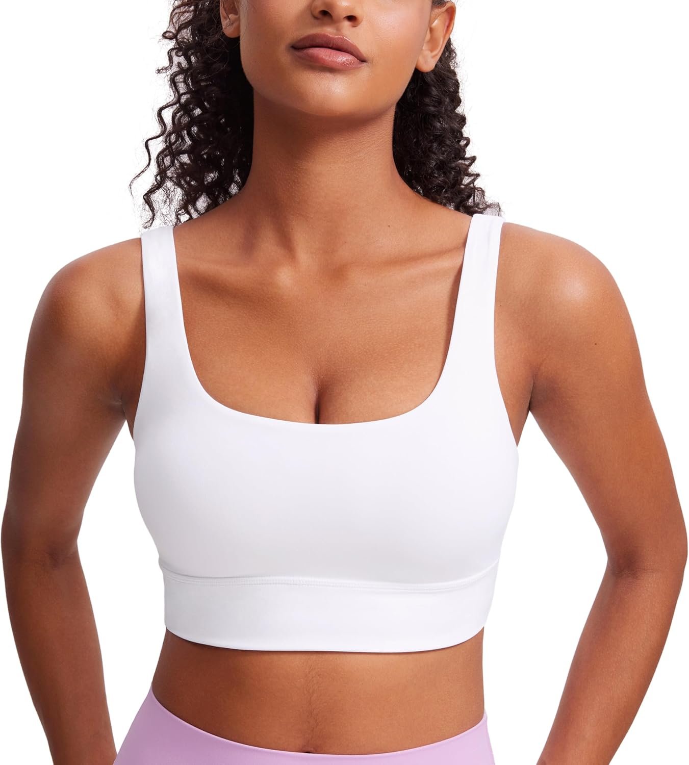 CRZ YOGA Butterluxe U Back Longline Sports Bras for Women – Scoop Neck Padded Yoga Workout Crop Top with Built in Pads