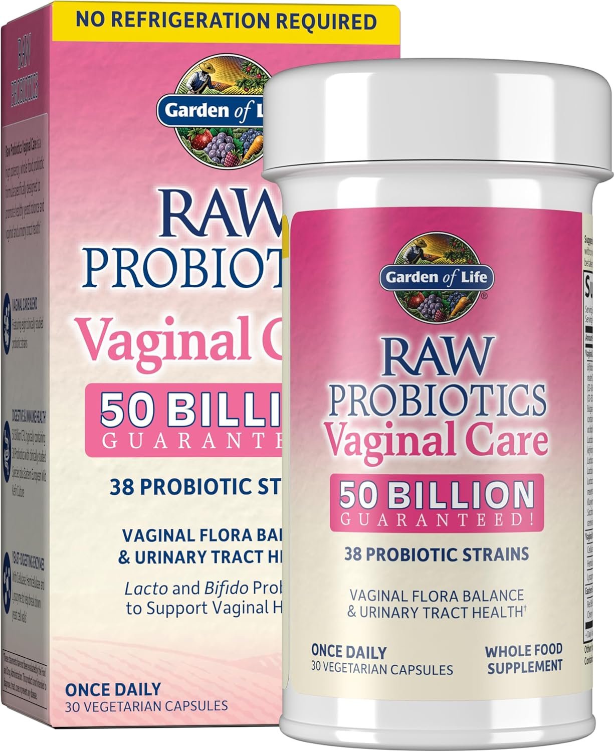 Garden of Life Raw Probiotics Vaginal Care – 50 Billion CFU – 38 Probiotic Strains – Supports Vaginal & Urinary Tract Health – Shelf Stable – 30 Vegetarian Capsules