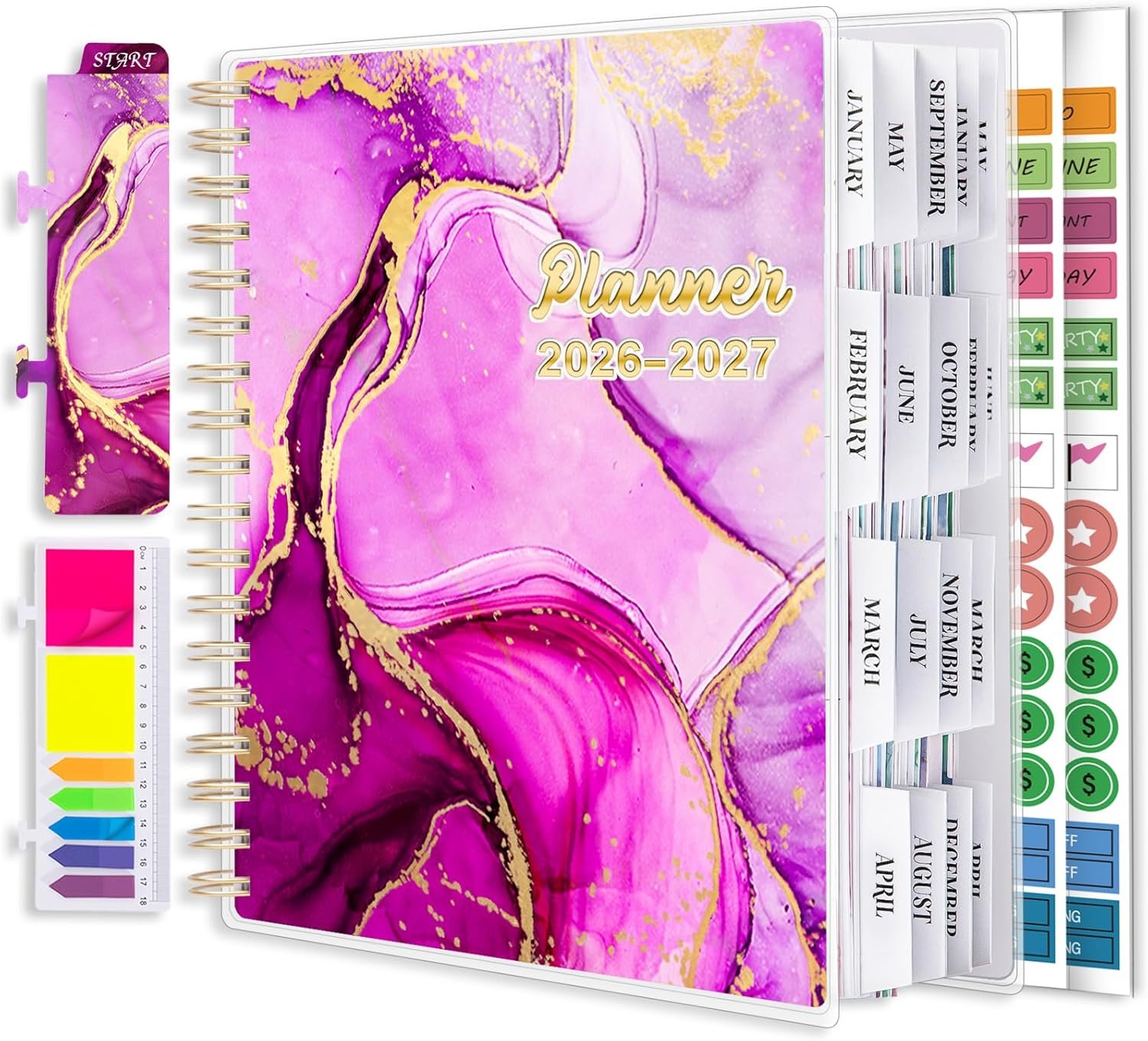 Planner 2026-2027, Large 18 Months Academic Daily Weekly Monthly Planner Yearly Agenda Jan. 2026–June. 2027, 7.9″ x 9.8″, Page Tabs, Separator Page, Pocket Folder, Bookmark, Stickers, Sticky Note Set