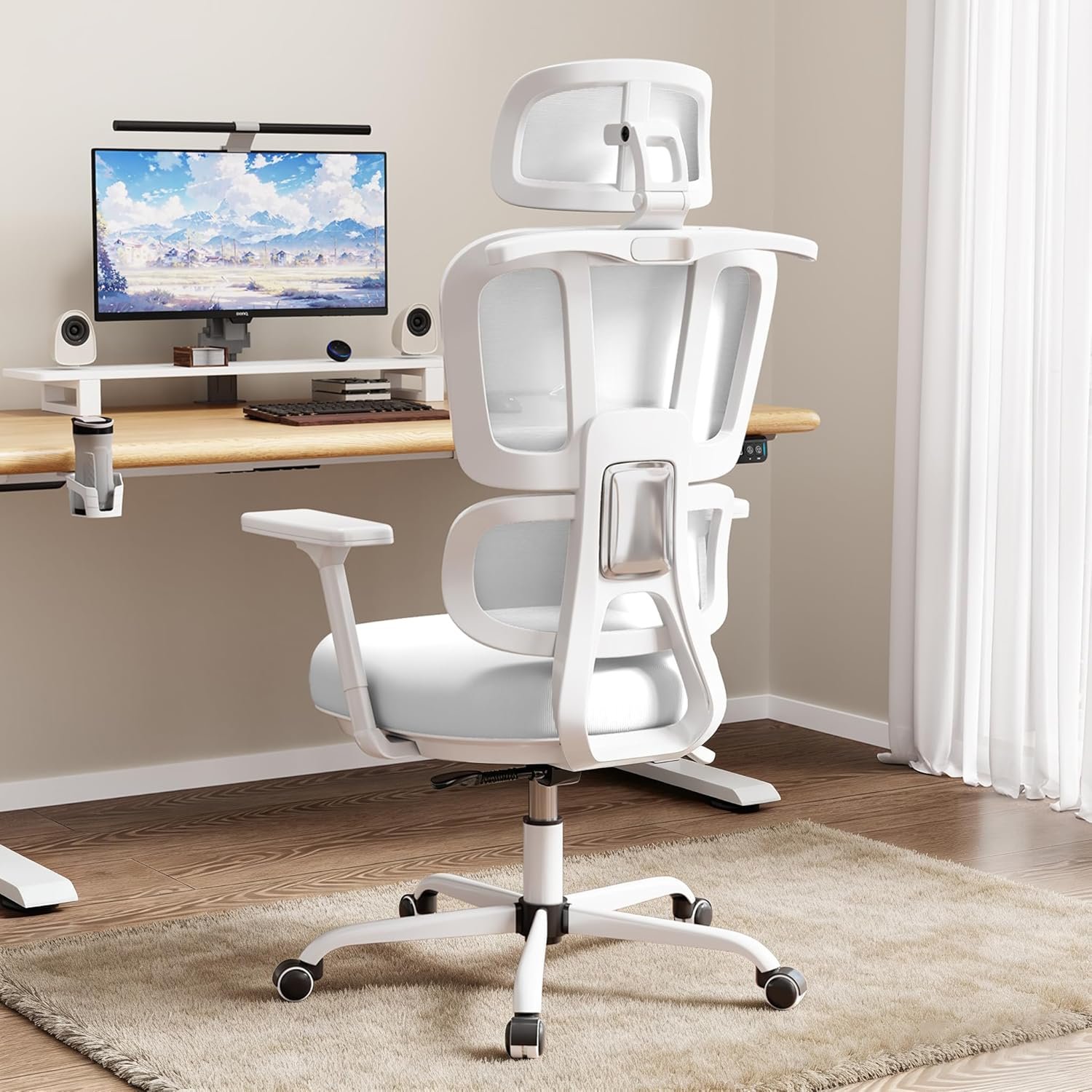 Office Chair Ergonomic Desk Chair with Lumbar Support and Headrest, Thick Cushion Mesh Computer Chair with Armrest and Tilt Lock, High Back Home Office Desk Chairs for Men Women