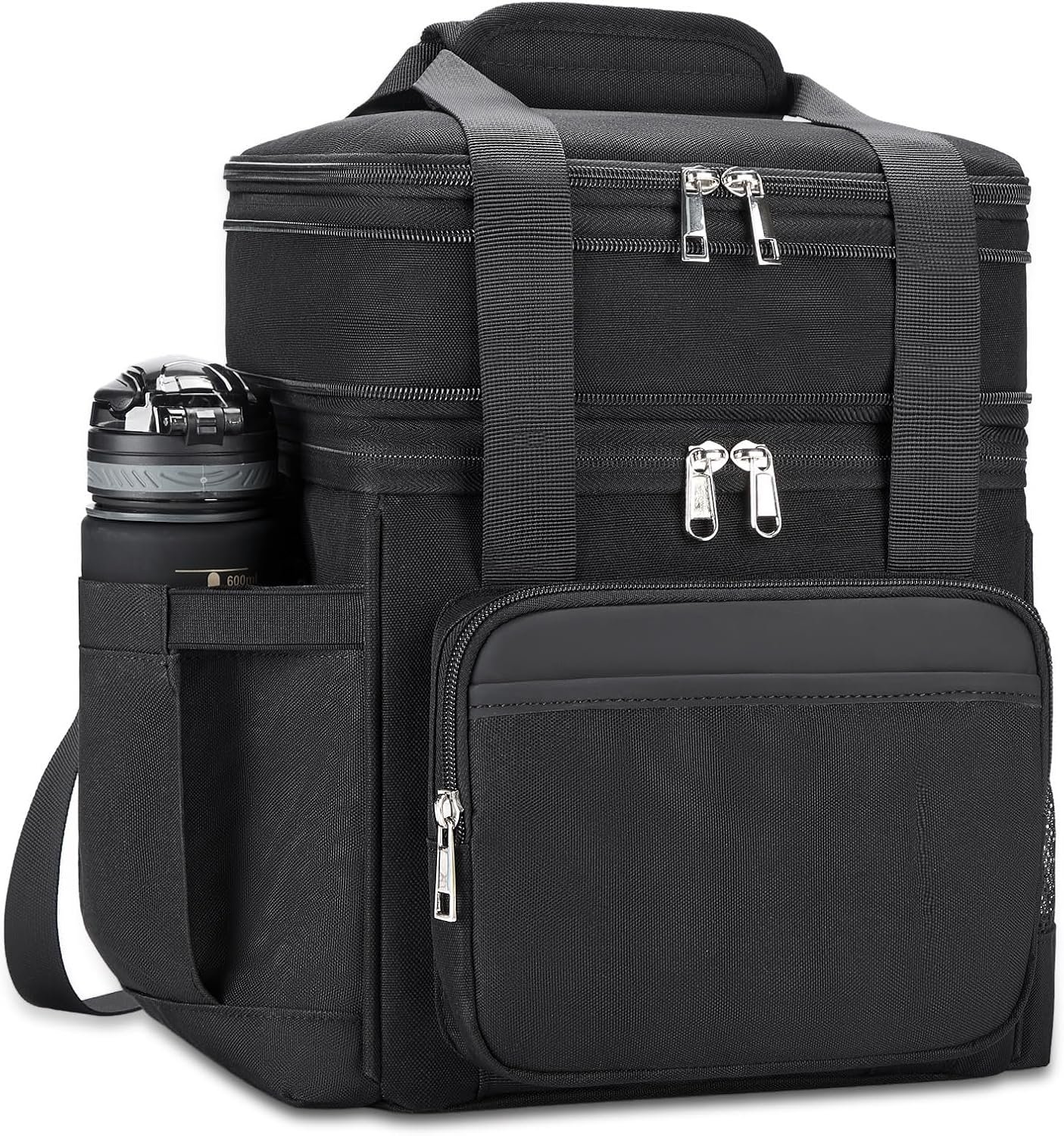 holuxer Insulated Lunch Bag & Lunch Box for Men – Double Deck Reusable Lunch Bag for Women Tote Cooler Bag Leakproof Soft Expandable – Large Lunchbox for Work/Adult/Picnic/Outdoor (Black，15L)