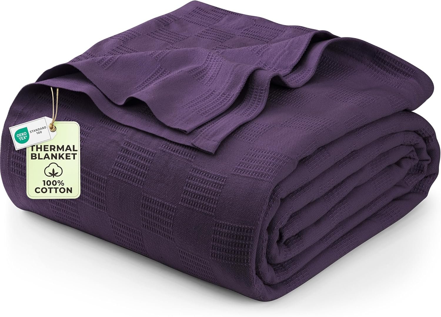 Utopia Bedding 100% Cotton Thermal Blanket Plum Queen Size Soft, Lightweight, Breathable, Cozy Spring and Summer Blankets for Bed, Home Room Decor Gifts for Women and Men (90×90 Inches)