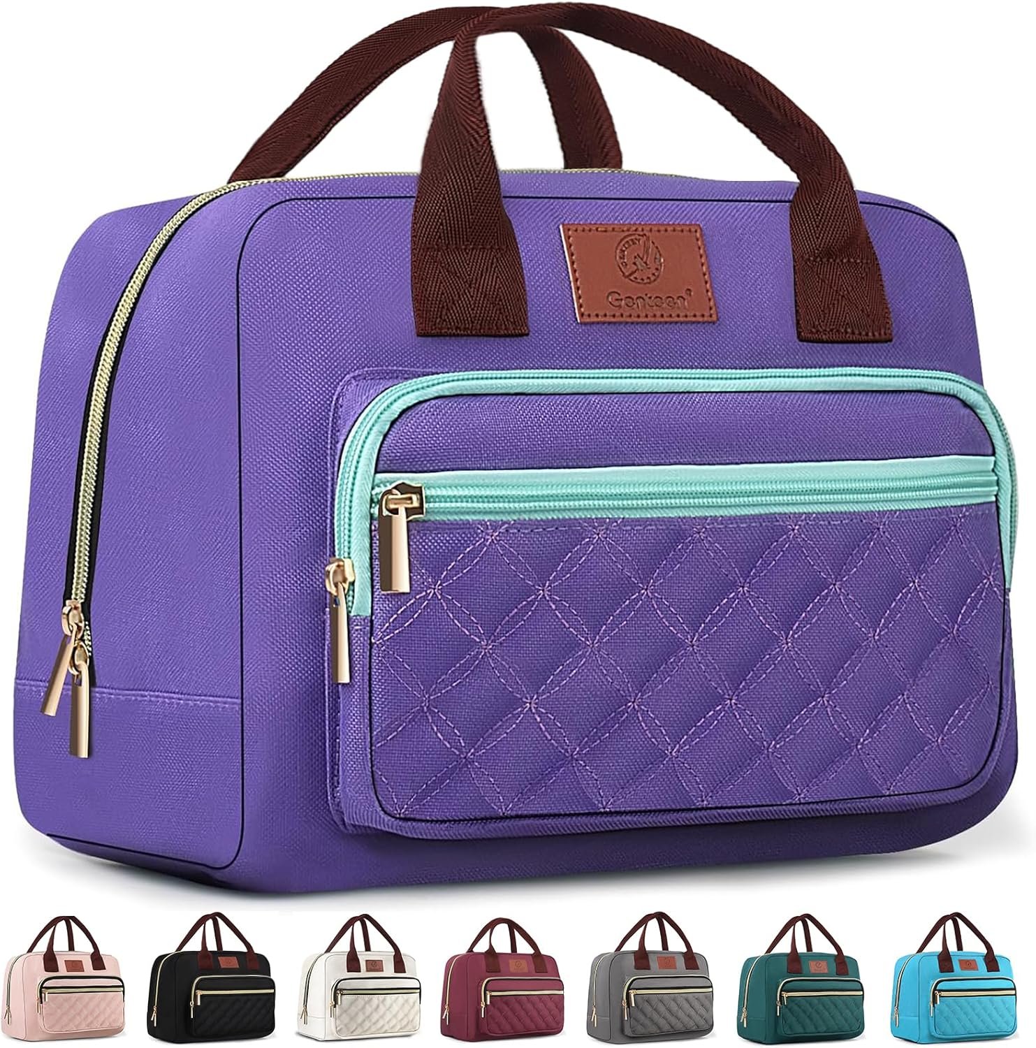 Insulated Lunch box for Women,Leakproof Quilted Thermal Lunch Bag, 14L Large Capacity Lunch Tote Bag Lightweight LunchBox Cooler for Work, School, Picnic or Travel with 2 Front Pocket -Purple