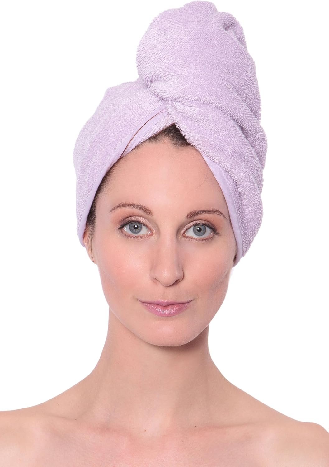 Texere Women’s Viscose from Bamboo and Cotton Terry Spa Hair Towel – Fast Drying, Absorbent Hair Wrap Twist Turban for Long, Thick, and Curly Hair (Tya, Lavender Fog, U)
