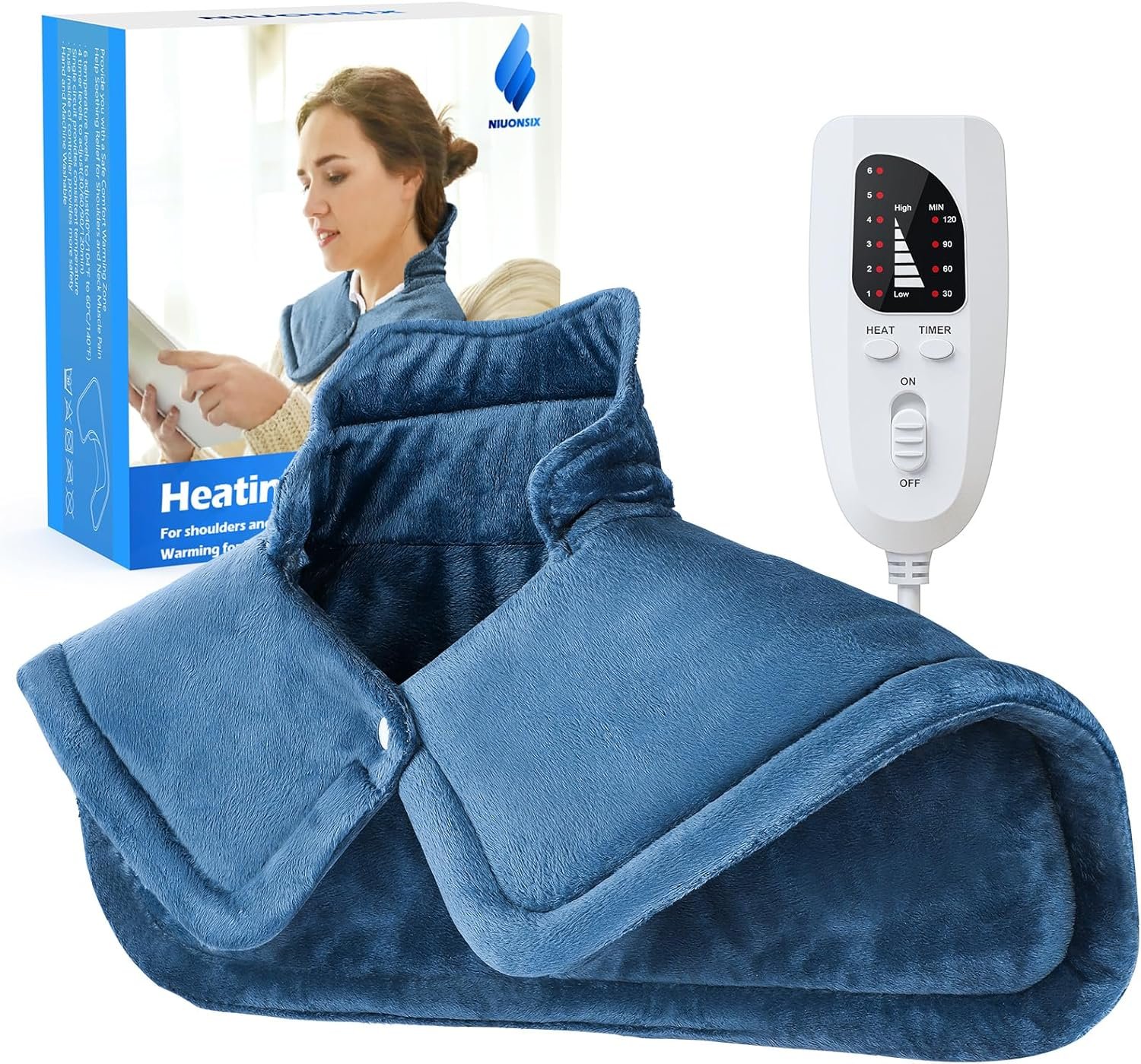 NIUONSIX Heating Pad for Neck Shoulders Back Pain Relief, Weighted Electric Heated Wrap for Home Office Relax, 6 Heat Settings 4 Auto-Off, Mothers Day Gifts for Mom Wife Birthday Gifts for Women Men