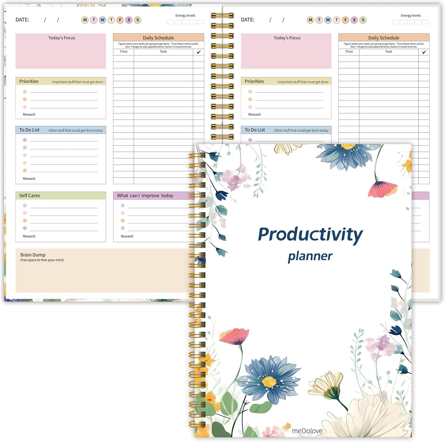 ADHD Daily Planner – Productivity & Undated Task Management Organizer for Neurodivergent Adults, Focused Planner for Men & Women – B5 Colorful Flowers