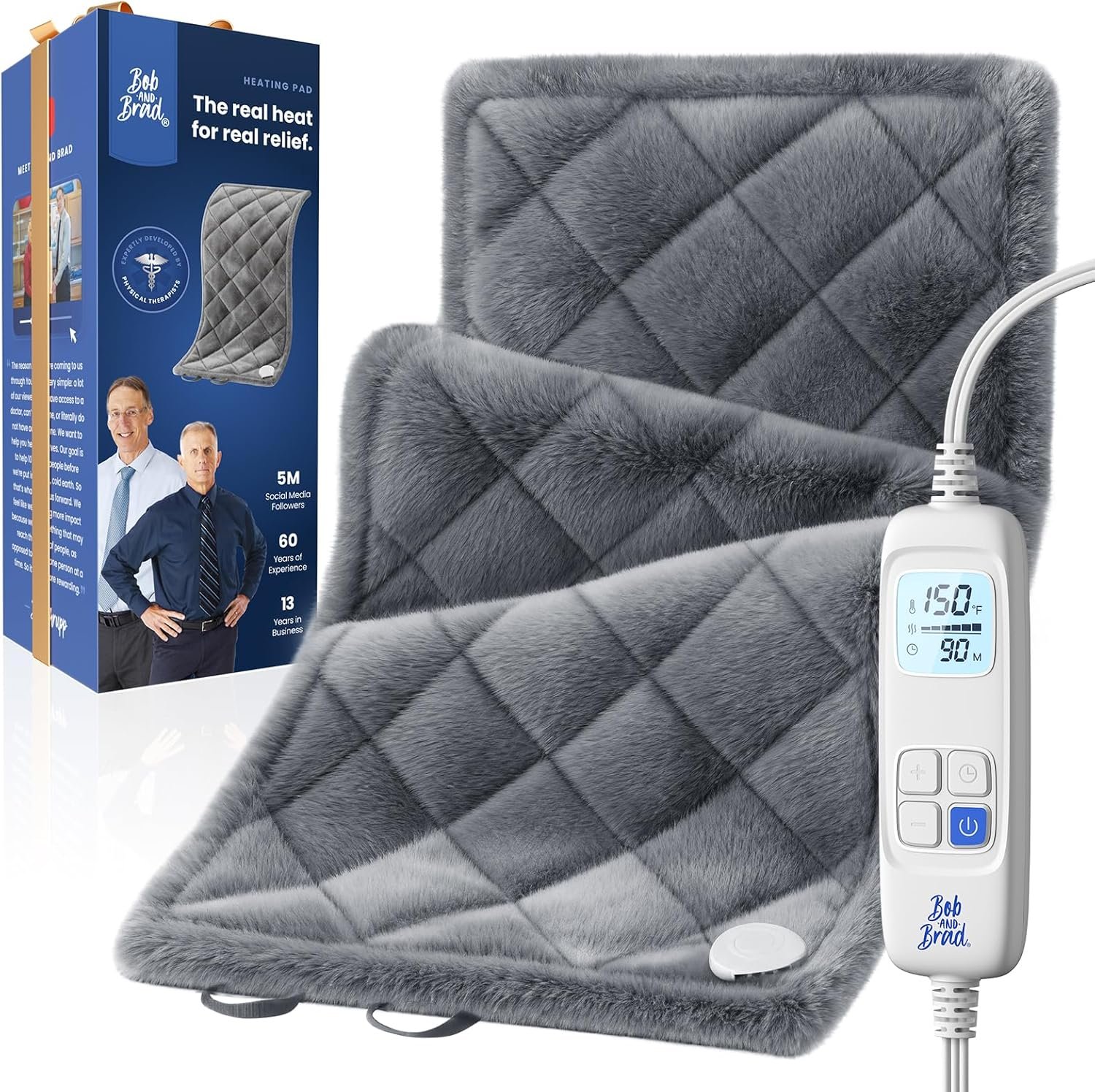 BOB AND BRAD Far Infrared Weighted Heating Pad for Back Pain Relief, FSA-HSA Eligible, 12″x24″ Electric Heat Pad With Auto Off, 6 Heat & Hands-Free Strap, Moist Heat Therapy for Neck, Shoulder, Cramps