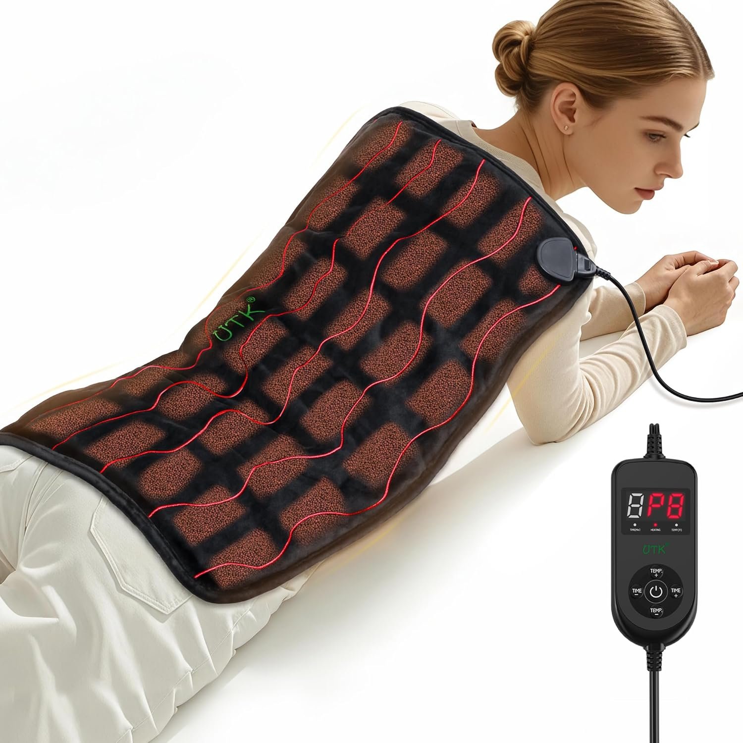 UTK 30S Fast Heating Pad for Back & Period, 5X Deeper Far Infrared Pain Relief, 24″X20″ Extra Large Weighted Electric Heat Pad 3.3lb, 6 Heat Setting, 2H Auto Off, Birthday Gifts for Women Men Mom Dad