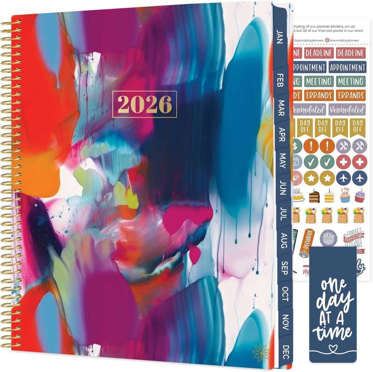 bloom daily planners 2026 Planner (January to December) – 8.5” x 11” Weekly & Monthly Dated Agenda Organizer Book with Stickers & Tabs – Flexible Soft Cover – Brilliant Brushstrokes