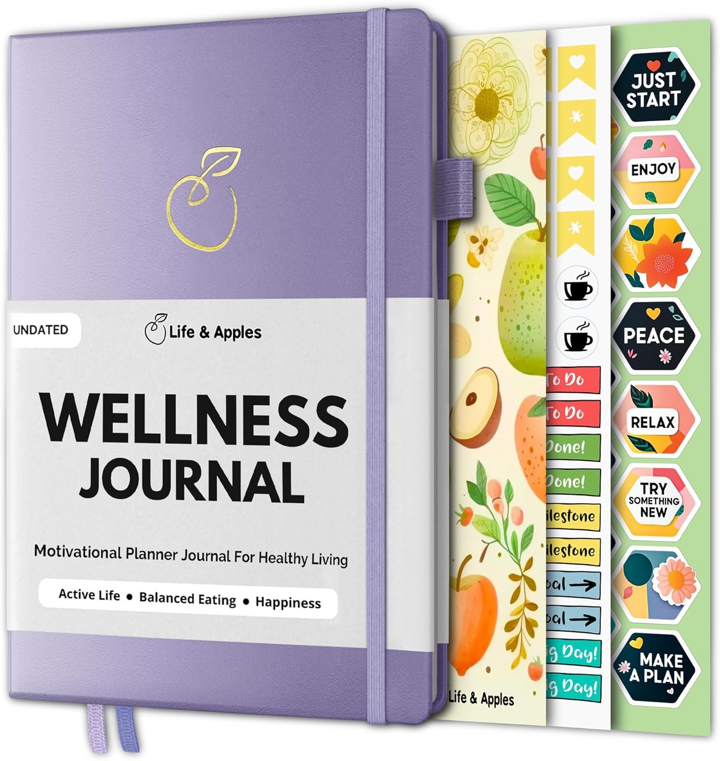 Life & Apples Daily Wellness Journal – Guided Journal & Planner for Wellbeing, Gratitude & Healthy Routines | Food & Fitness Journal, Habit Tracker, Weight Loss Diary | Undated A5 Lavender