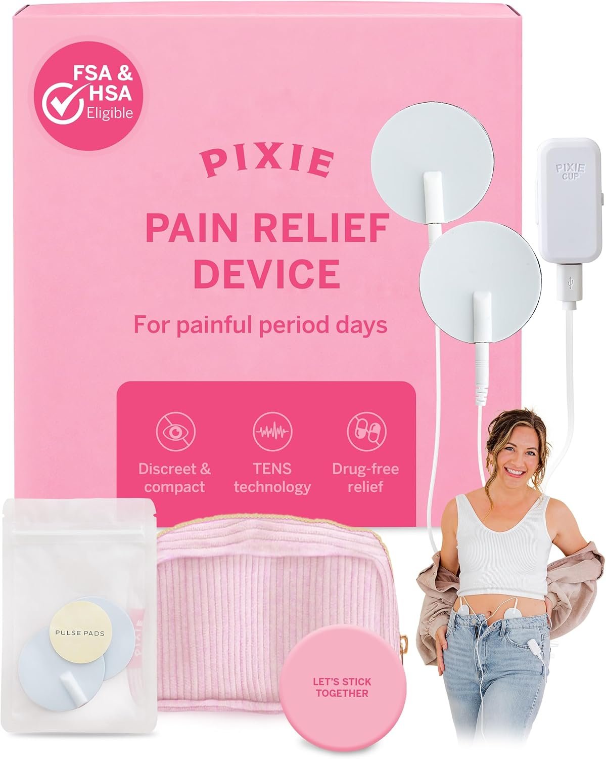 Pixie Period Pain Relief Device – Best PMS Relief Simulator with TENS Technology – Thinnest Wearable Tens Unit – Unnoticeable Under Clothes – Menstrual Cramp Comfort for Feminine Care