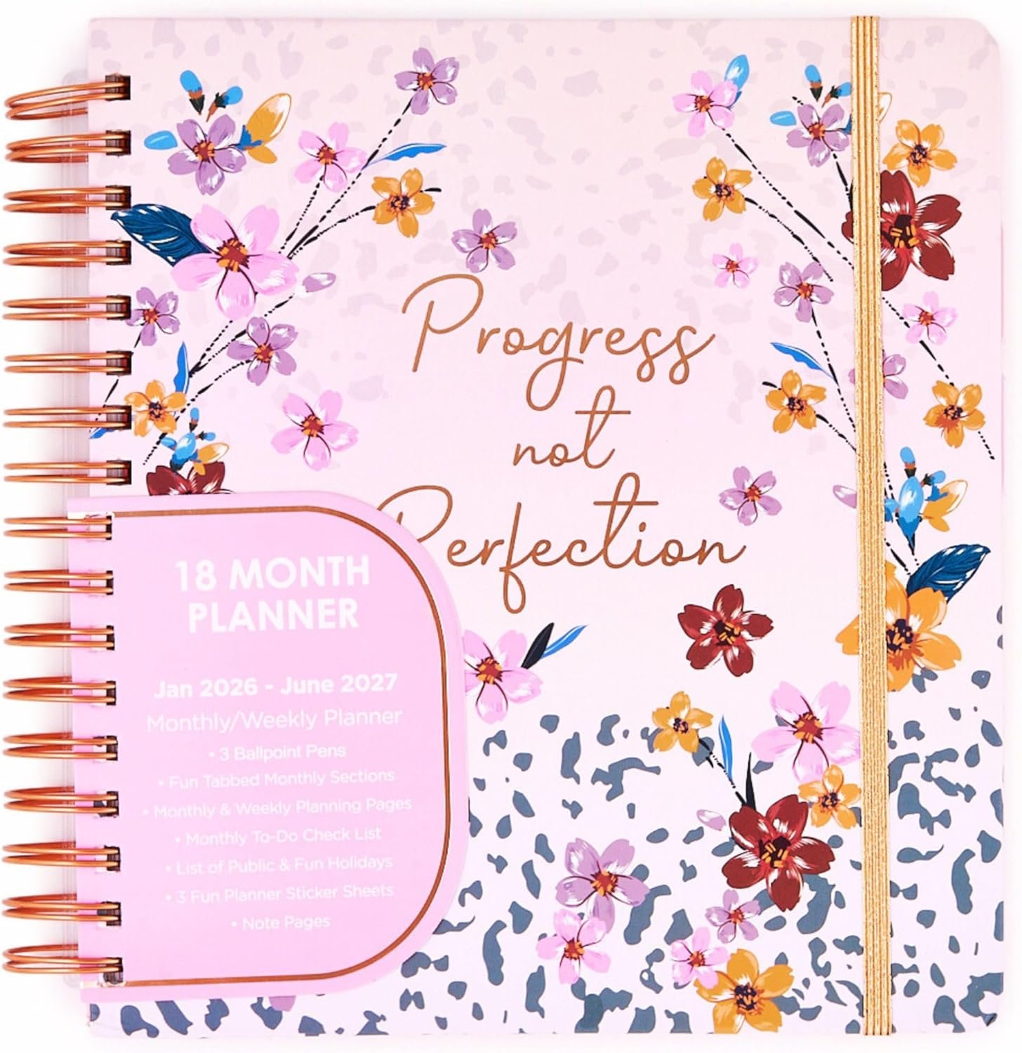 Votum 18 Month Hard Cover Planners/Calendars 10″ x 10″, January 2026 – June 2027 – Daily, Weekly & Monthly Organizer with Pens, Stickers, Sticky Notes, and a Sturdy Cover – Progress Not Perfection