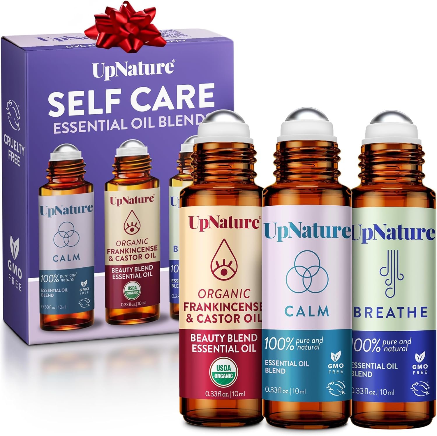 UpNature Self Care Essential Oil Roll On Set (3 Pack) – Relaxation Gifts for Women – Essential Oils Aromatherapy Rollers – Breathe, Beauty & Calm