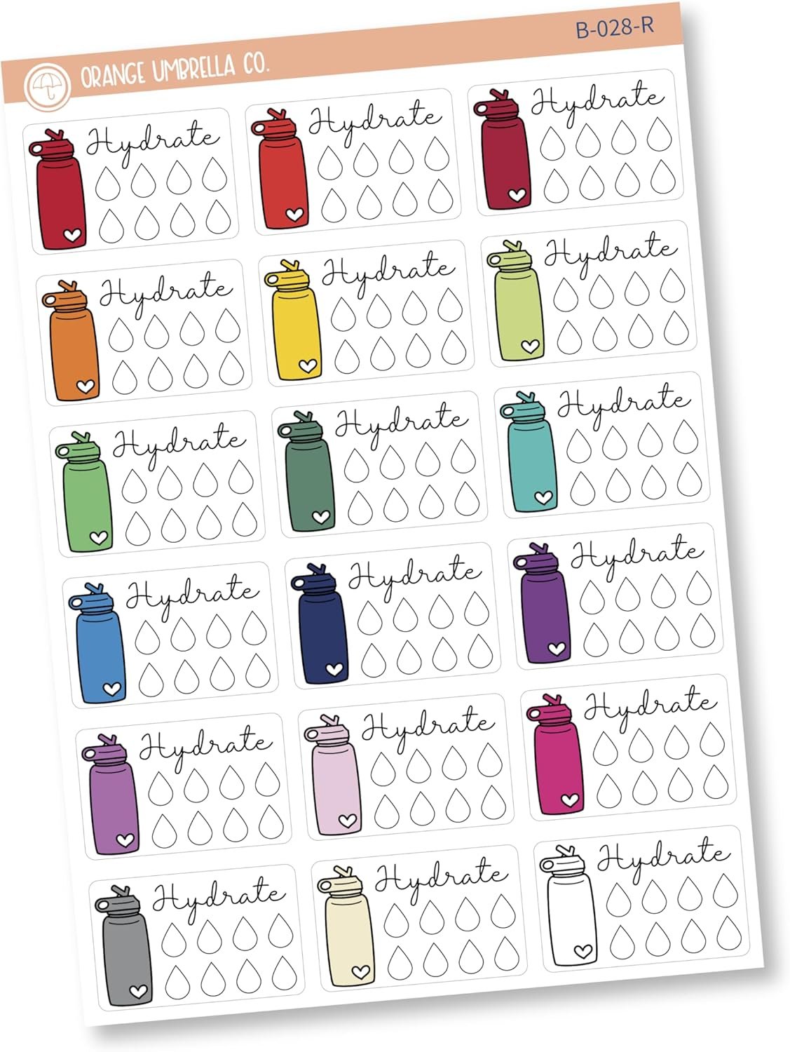 Hydrate Half Box Tracker Planner Stickers | Water Habit Tracker Labels | (B-028-R) Rainbow