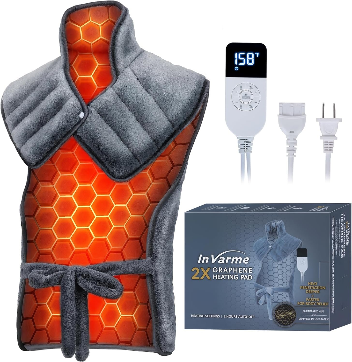 Neck-Back Far Infrared Heating Pad: 2X Graphene and Luxury Plush Electric Heating Pad for Neck Shoulders Back – Mom Day Gifts – 3X Deep Pain Relief for Mom in Full Body – 24” X 37” 2H Auto Off
