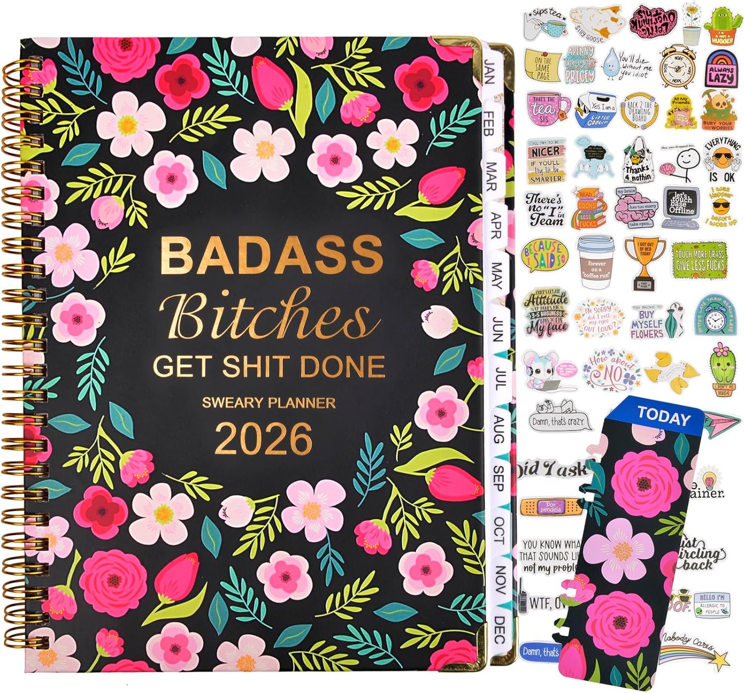 Badass Bitches Get Shit Done Sweary A5 Planner 2026-6.2 * 8.5″ Weekly Monthly You Are A Badass Calendar for Women, Fuck It Swear Daily Notebook for Goals Productivity Journal Affirmations Gift, Black