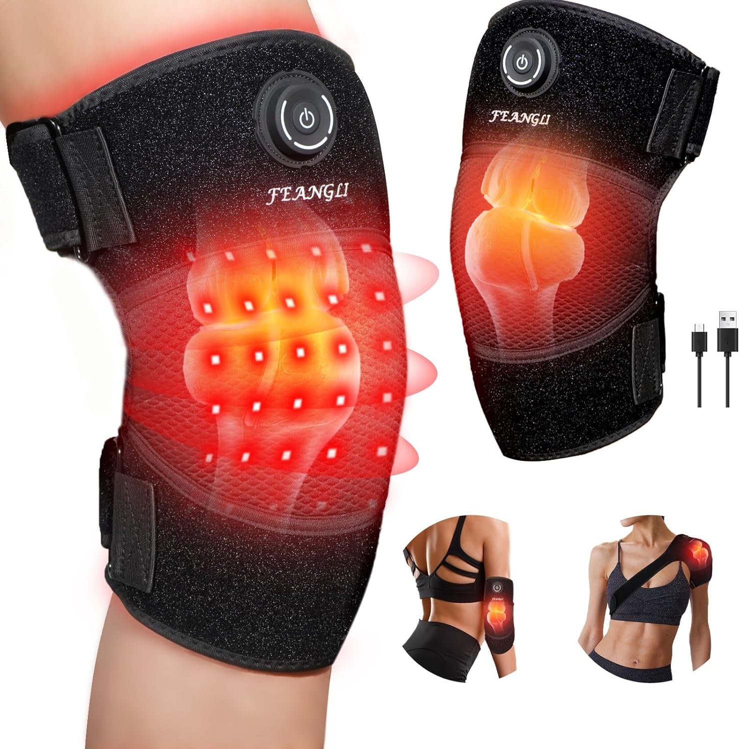 feangli Red Light Therapy Infrared Light Knee Brace Wireless Rechargeable for Knee Shoulder Pain Relief, 660nm & 850nm Infrared Therapy Heated Device for Knee/Shoulder/Joint/Elbow,Gifts for Women Men