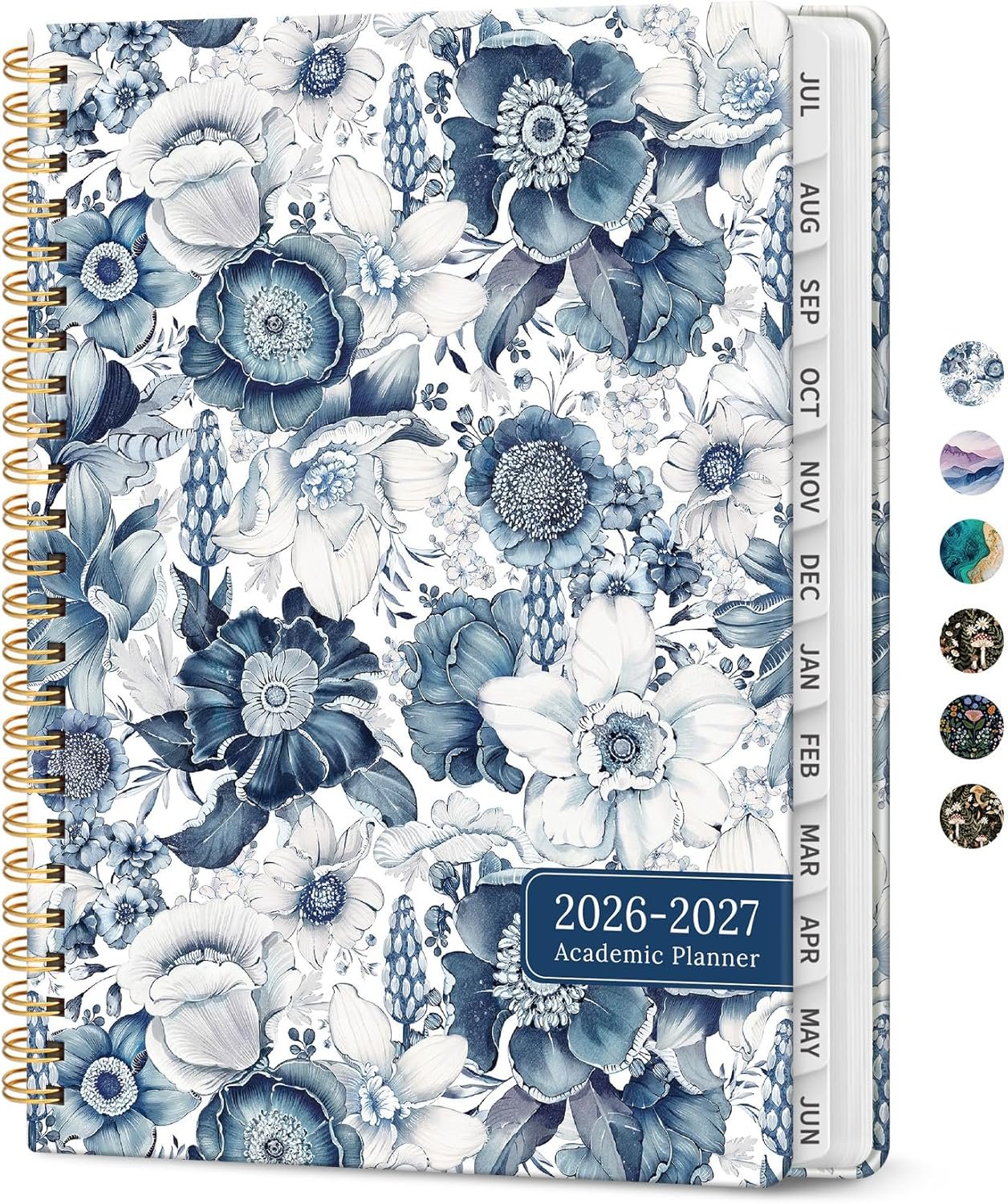 Planner 2026-2027, Academic Monthly and Weekly Calendar Planner for Women, July 2026 – June 2027, Hardcover Pretty Agenda Planner Book with Tabs, Spiral Daily Organizer for School Office Home Supplies, 6.3″ x 8.5″ – Blue Floral