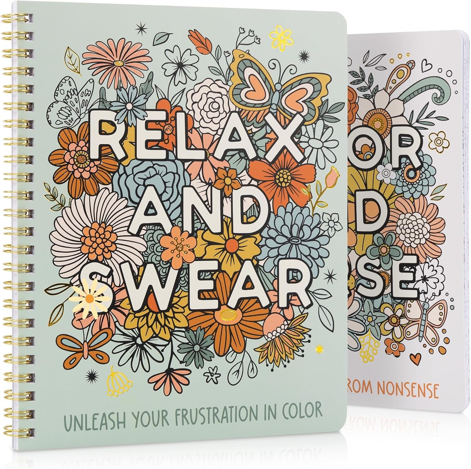 Beautiful Coloring Book Set of 2 for Adult Relaxation – Funny Coloring Books with Floral Designs for a lot of Laughs – The Perfect Stress-Relieving Gift for Women