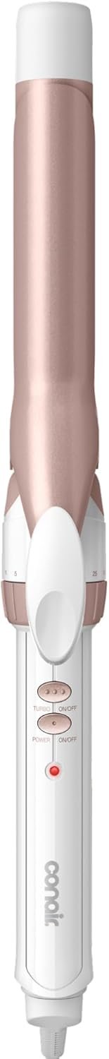 Conair Double Ceramic 1-Inch Curling Iron, Classic Curls for All Hair Types, 30 Heat Settings up to 400°F, Dual Voltage, Auto-Off, White/Rose Gold, CD701GNR