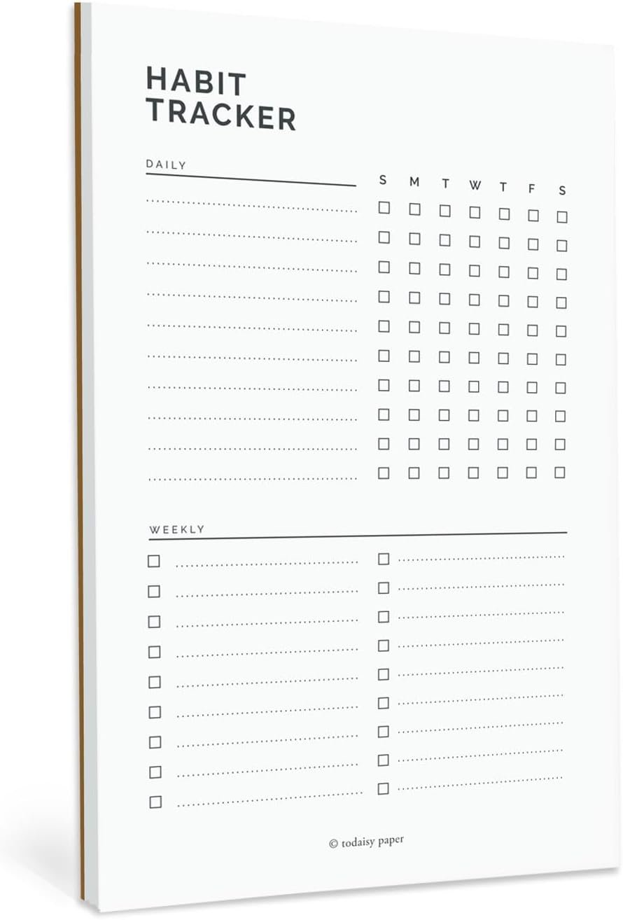 Habit Tracker Planning Pad 5.5 x 8.5″” To-Do List Notepad with Task Organizer. Perfect for office, home and work organization. 50 tear off sheets by Todaisy Paper., White