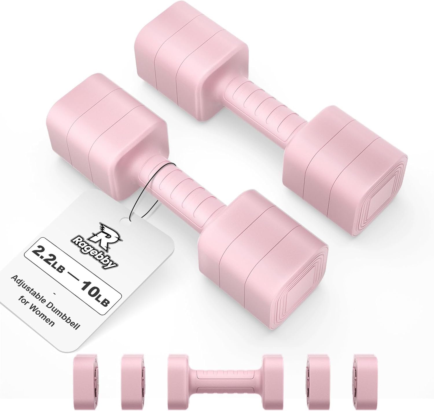Ragebby Adjustable Dumbbell Set of 2, Weights for Men and Women at Home, Anti-slip Handle, 3 in 1 Free Weights Dumbbells Set, 2lb/3lb/5lb/10lb/15lb/20lb for Pilates, Yoga, Strength Training