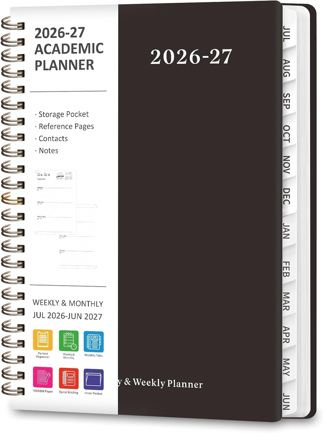 Planner 2026-2027, Weekly and Monthly Academic Year Calendar Planner, July 2026 – June 2027, Daily Agenda Book for Office School Supplies, A5(6.3” x 8.5”)