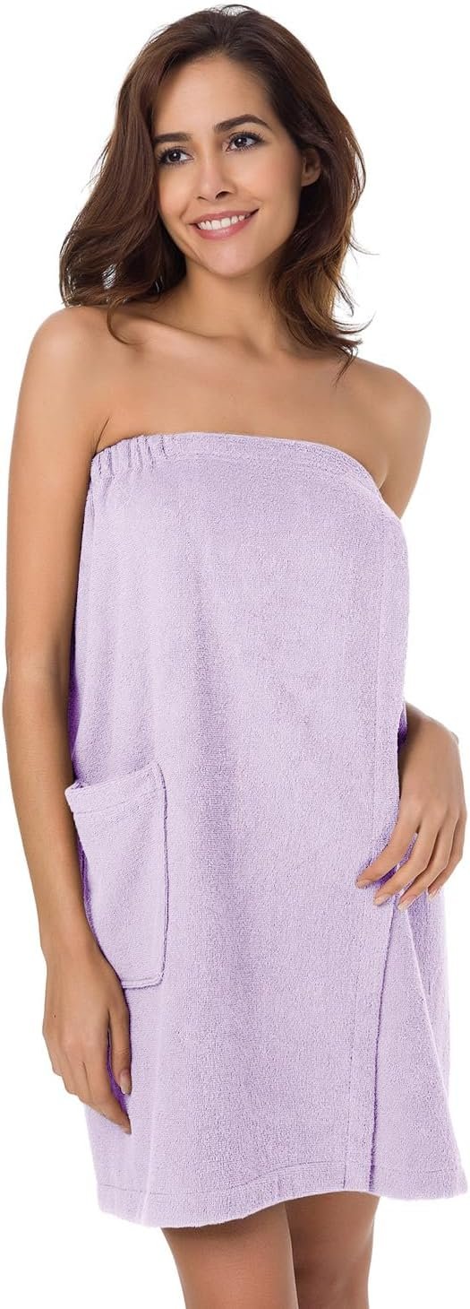 SIORO Women Bath Towel Wrap Robe, Soft Cotton Terry Spa Cloth, Plush Adjustable Closure for Shower, Travel, Pool, Gym
