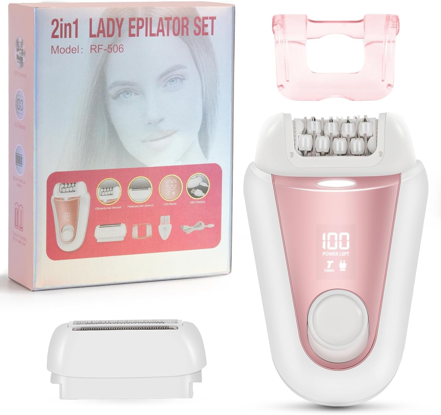YHC Epilator for Women – Cordless 2-in-1 Hair Removal with 32 Tweezers, Rechargeable Electric Shaver for Legs, Arms & Body