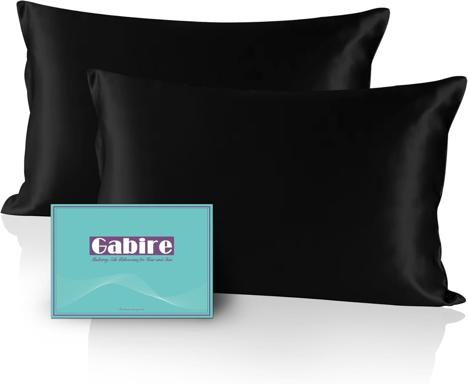Gabire Mulberry Silk Pillow Cases Set of 2, Both Sides Real Silk Pillowcase for Hair and Skin Prevent Acne Pillowcase Organic Silk Pillowcase 2 Pack with Hidden Zipper, Black, Standard (20″×26″)