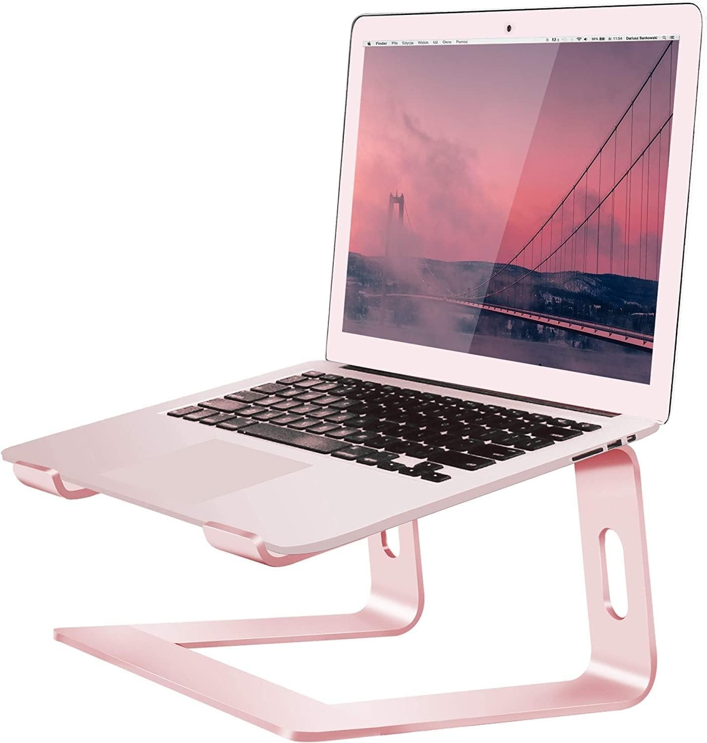Orionstar Ergonomic Laptop Stand, Premium 5mm Aluminum Riser for 10-15.6 Inch Notebook Computer, Tool-Free Detachable Elevator Holder for Desk Office, Sturdy Riser for Eye-Level Neck Relief (Pink)