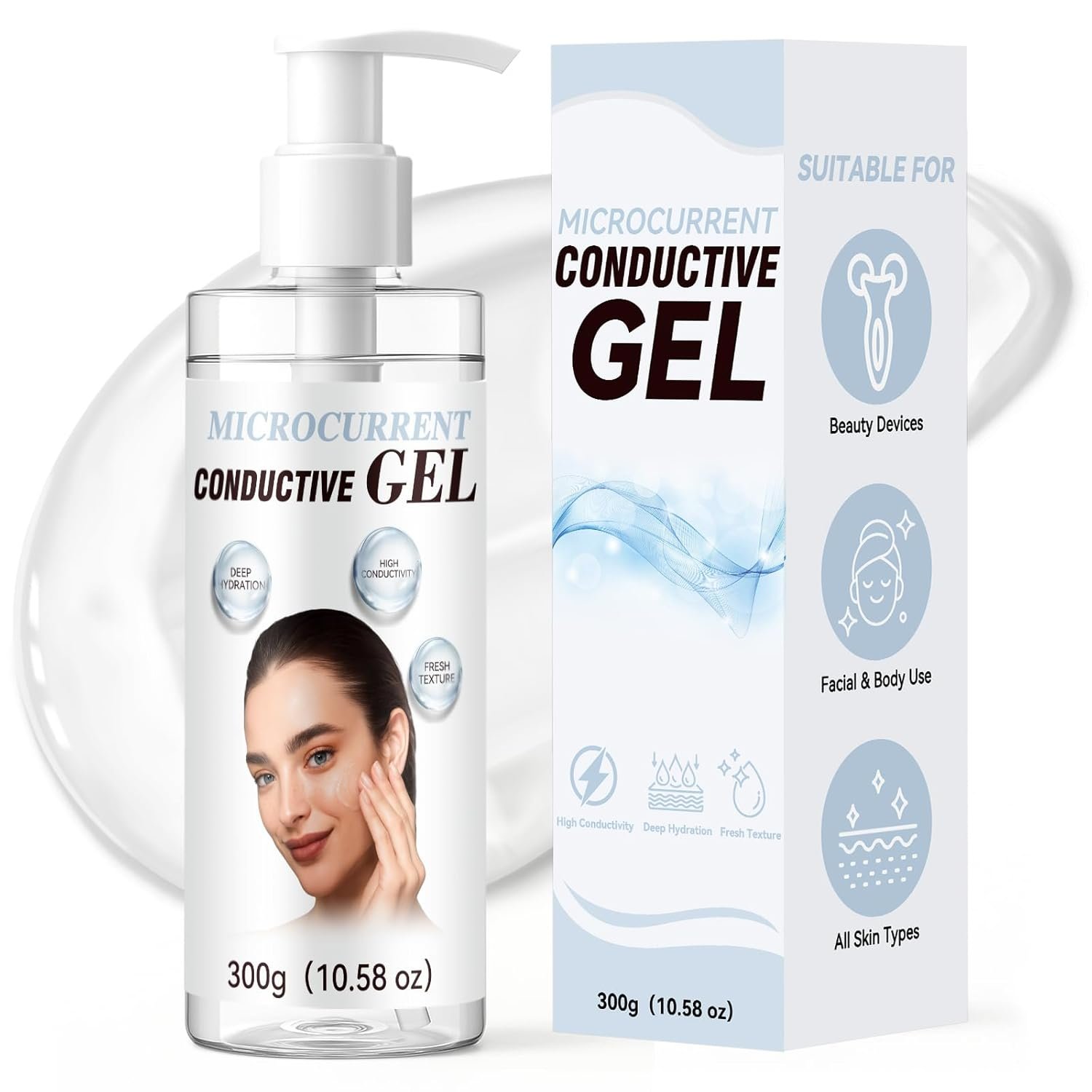 Microcurrent Conductive Gel, Electrode Gel, Enhances Conductivity, Moisturizes, Smooths Skin, Suitable for Microcurrent, EMS Beauty Tools, and RF Facial Beauty Devices, 300g