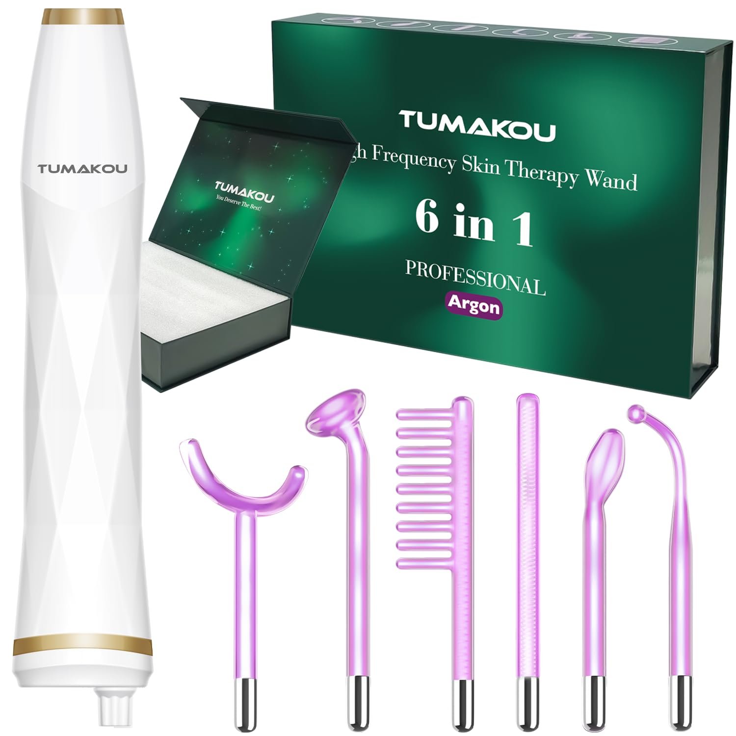 High Frequency Facial Machine – TUMAKOU Portable Handheld High Frequency Wand with 6 Pcs Violet Tubes for Face Home Use Device