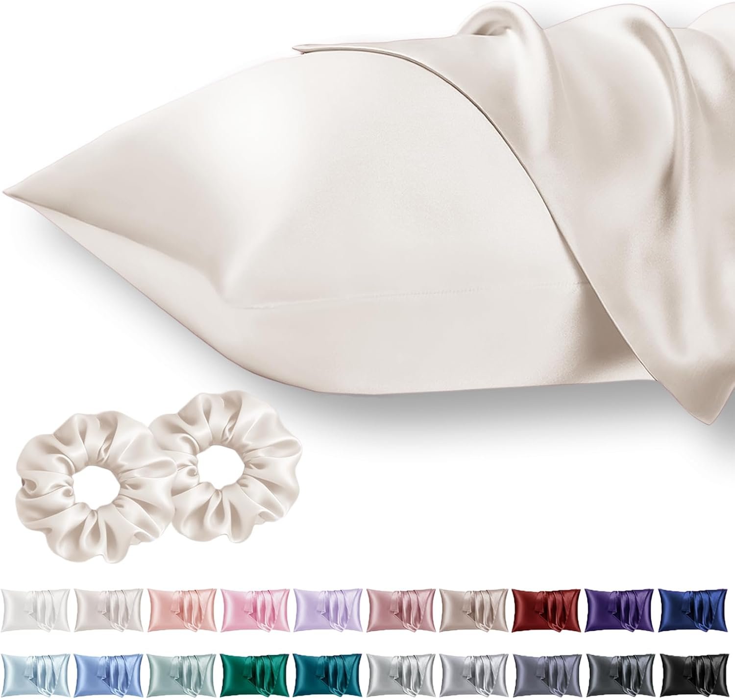 Queen Satin Pillowcase for Hair 2pc,Similar to Silk Pillow Cases,Easier Care Than Silk Pillowcase,Gifts for Women Men,Beige,20×30 & Envelope Closure and 2 Satin Scrunchies