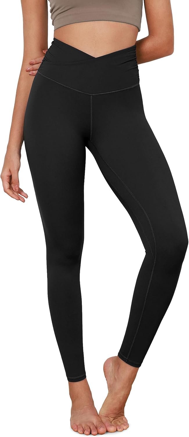 ODODOS Women’s Cross Waist Yoga Leggings with Inner Pocket, 23″/25″/28″ Gathered Crossover Workout Yoga Pants