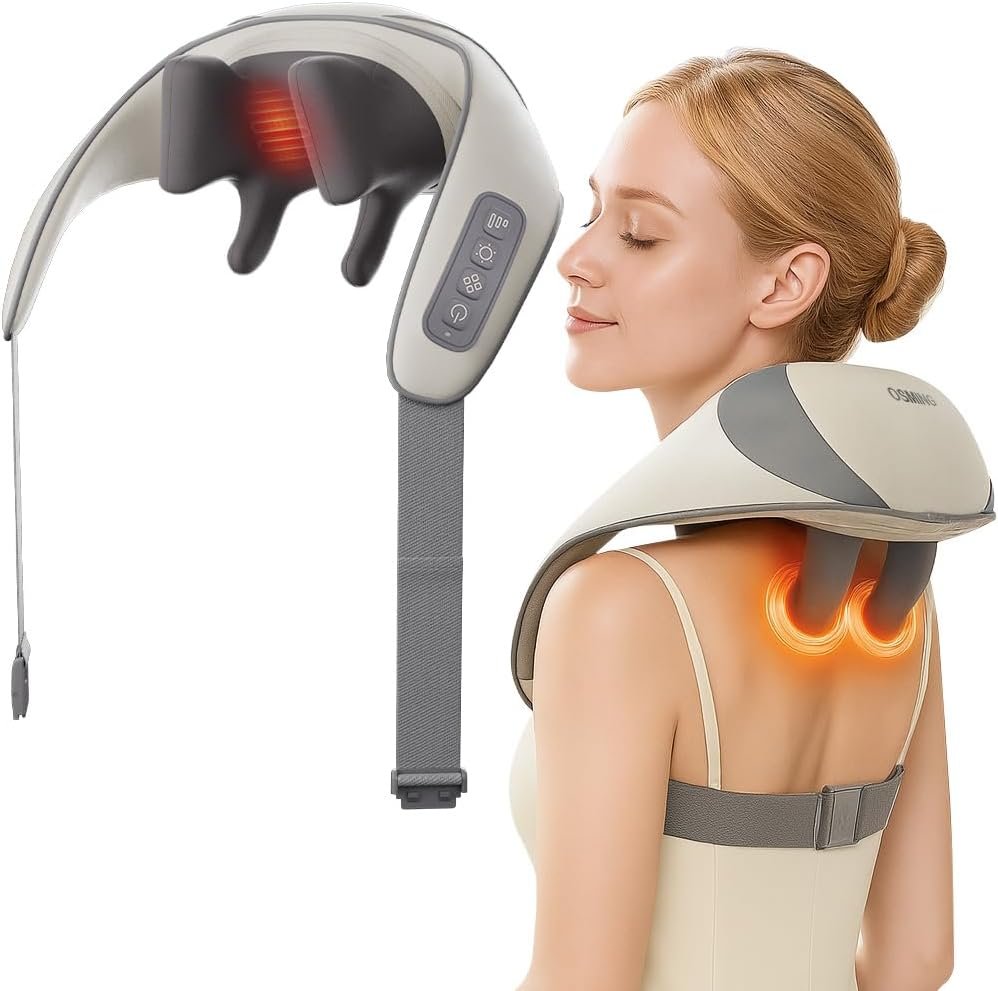 Cordless Neck and Shoulder Massager with Heat, 6D Shiatsu Deep Tissue Massager for Back, Shoulder, Leg Pain Relief, Portable Electric Kneading for Home Office, Gift for Women Men Mom Dad