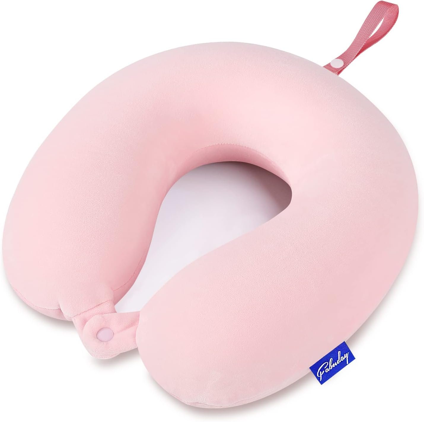 Fabuday Memory Foam Neck Pillows for Travel – Airplane Pillows for Sleeping with Attachable Snap Strap Soft Washable Cover, Flight Pillow for Traveling, Car, Office, Provide Head Neck Support Pink