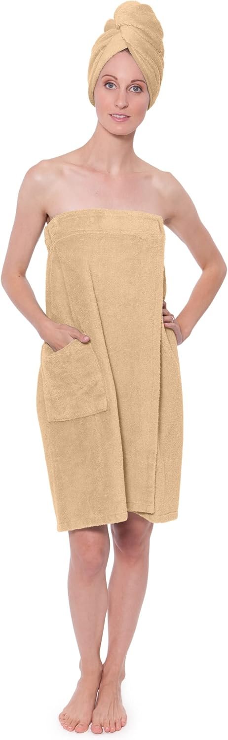 TexereSilk Women’s Towel Wrap – Rayon Spa Wrap Set (Large/X-Large, Almond Buff)