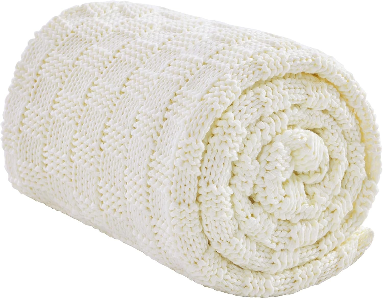 Knitted Weighted Blanket for Adult, No Beads Heavy Blanket 48” x 72” 12lbs, Breathable Chunky Knit Blanket, Cooling Weighted Blanket for Hot Sleepers, Christmas Home Decor (Ivory White)