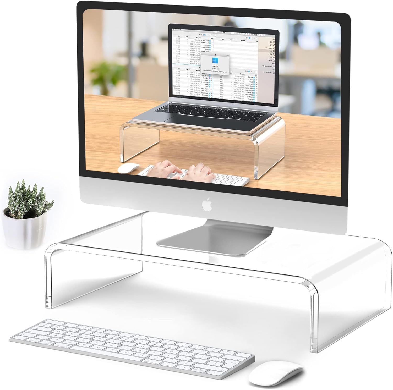 Acrylic Monitor Stand Riser L15”xW7.5”xH4” Clear Laptop Stand for Desk Acrylic Monitor Riser for Desk Accessories Aesthetic Laptop Riser Clear Computer Stand White Office Supplies