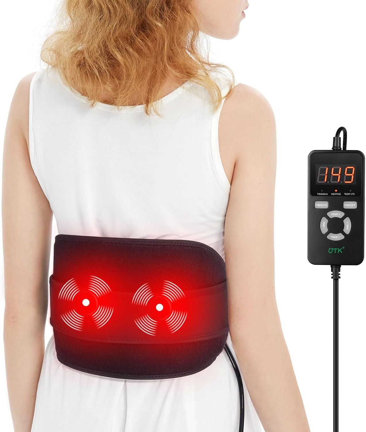 UTK Vibrating Far Infrared Heating Pad for Back Pain Relief, Hot Enough, Gift for Women Men, Massager Heating Pads for Lower Back, 16 Timers Auto-Off, 20 Natural Jade, 35-55″ Adjustable Size