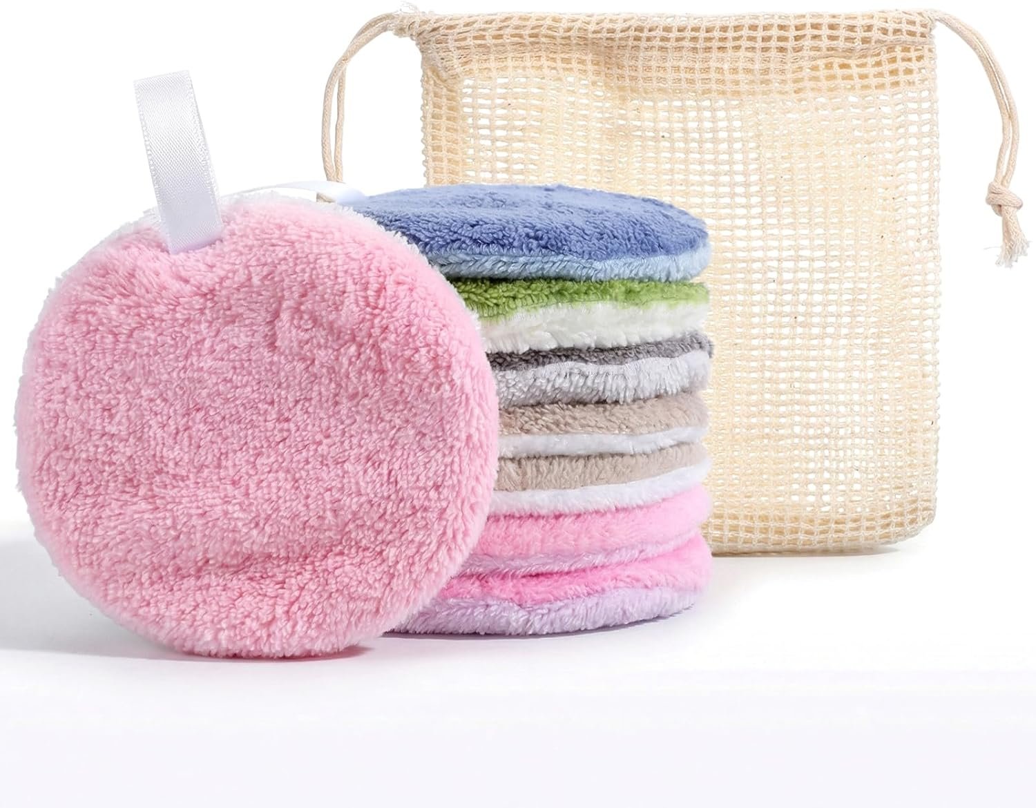 8 Pcs Reusable Makeup Remover Pads, Soft Face Cotton Rounds with Storage Bag Coral Fleece Face Cleansing Pads for Women Eye Shadow & Facial