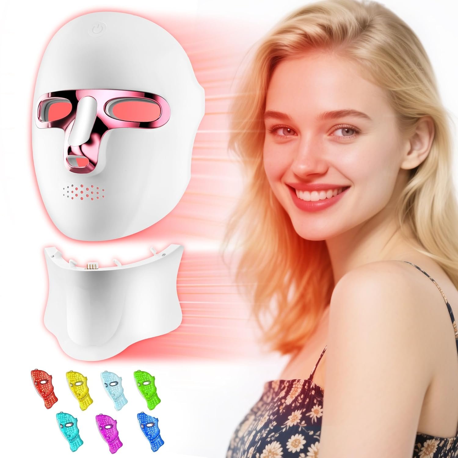 Red Light Therapy Mask for Face & Neck, Cordless LED Light Therapy Mask, Red & Infrared Light, USB-C Rechargeable, Portable for Home Working Travel Yoga Sleep