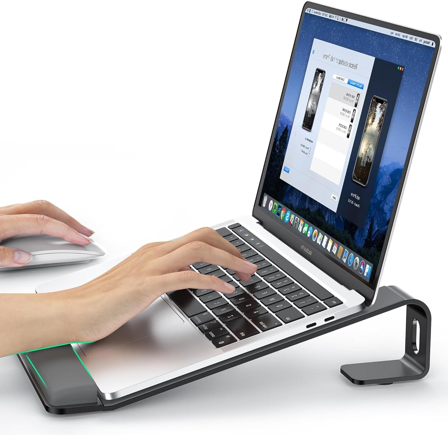 LOXP Laptop Stand for Desk, Metal Laptop Stand with Wrist Support, Ergonomic Detachable Laptop Riser, Aluminum Lectern, Computer Stand for MacBook Air Pro, HP, Dell, XPS, HP (10-17″) Laptops – Black