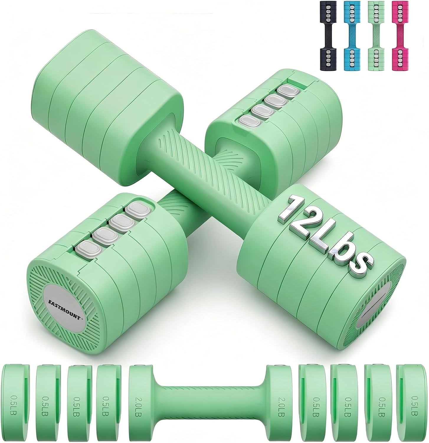 EAST MOUNT Adjustable Weight Dumbbells Set of 2, 8 in 1 Hand Weights for Women 2lb/3lb/4lb/5lb/6lb Dumbbell Weights Set 12 lbs/Pair Hand Weights for Home Office Gym Workout