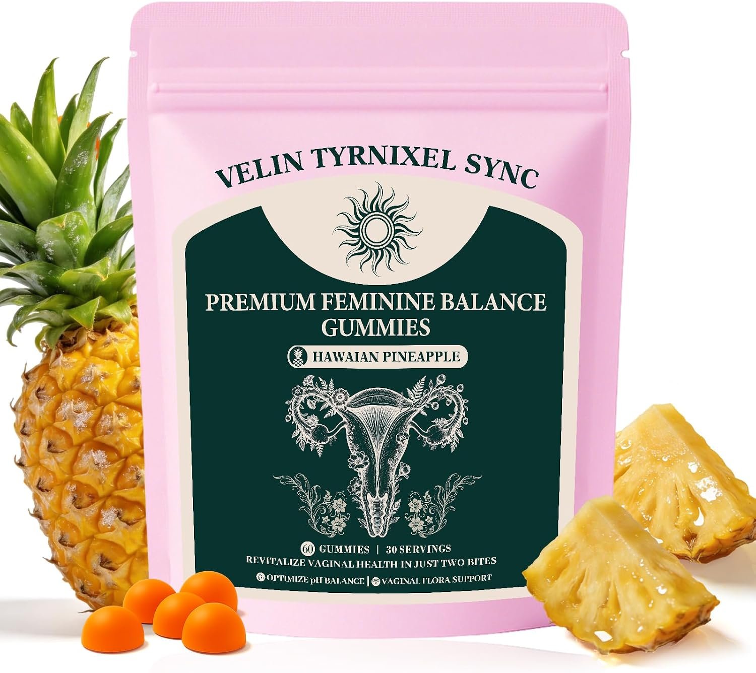 Probiotic Gummies for Women – Vital Prebiotic Source for Feminine Health, pH Balance & Odor Control – Vegan Daily Digestive & Immune Support, Pineapple Flavor, Sugar-Free, 60 Count