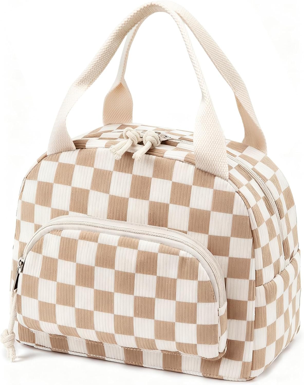 Lunch Bag Women Lunch Box for Women Adult Cute Insulated Lunch Bag Small Cooler Lunch Tote Bags for Work Picnic Travel (Beige-Brown Plaid)
