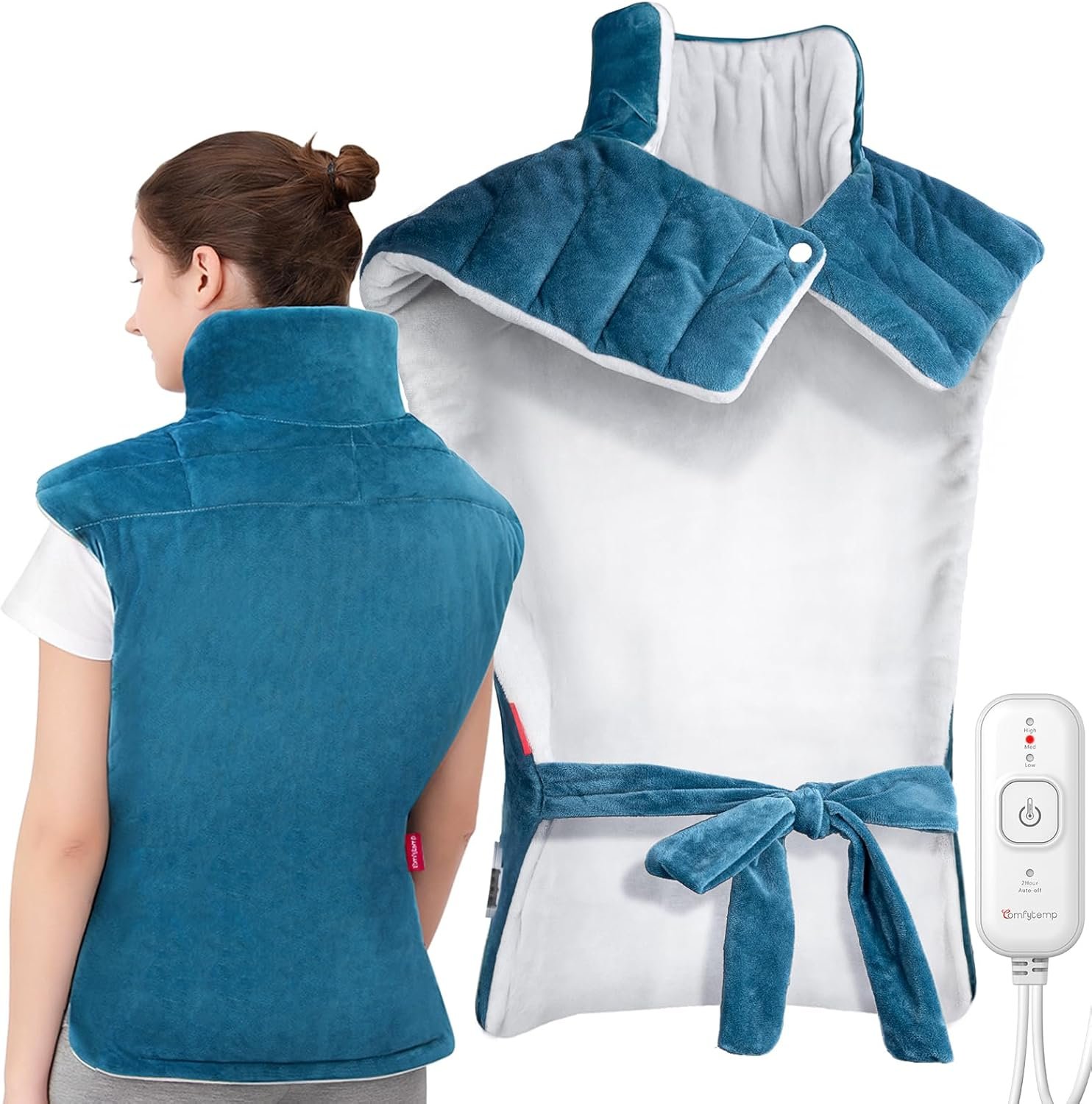 Comfytemp Heating Pad for Back Neck Shoulders, Weighted Electric Heated Pad for Snug Fit, Fathers Day Gift, FSA Eligible Extra Large Wearable Heat Pad for Dad Mom Husband Women Men, Auto-Off, 22″x33″