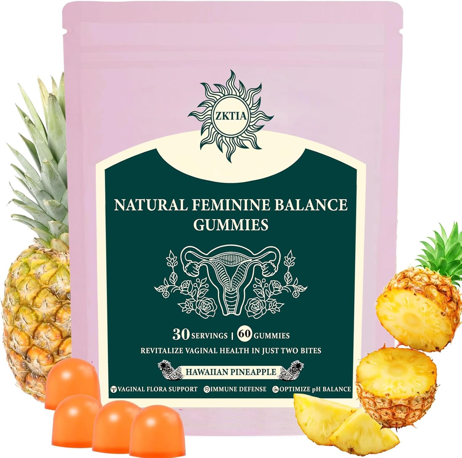 Vaginal Probiotics for Women, Feminine Balance Gummies for pH Balance, Women’s Health Supplement, Feminine Freshness & Immune Support, Vegan Gluten Free, Hawaiian Pineapple, 60 Count