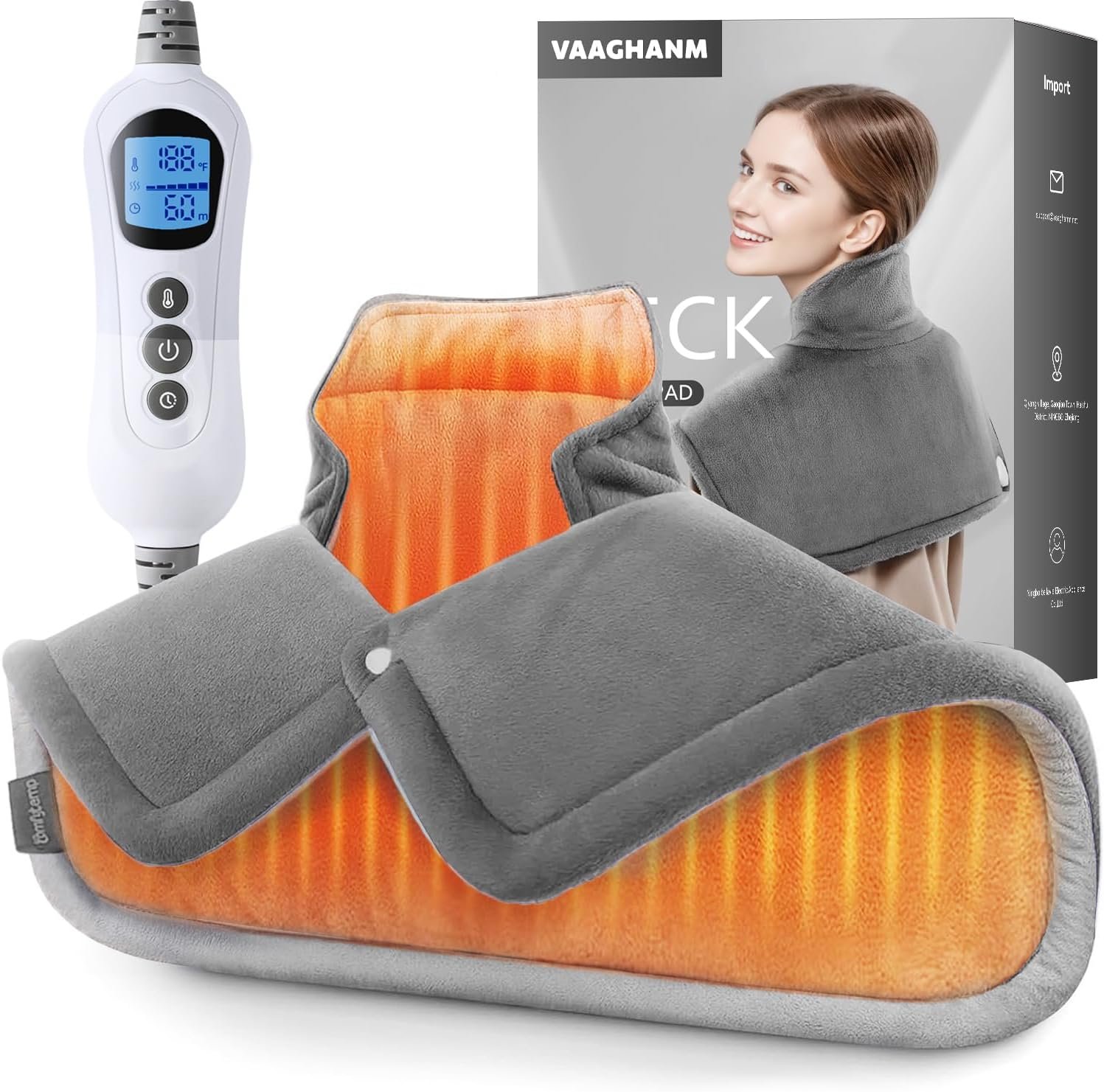 VAAGHANM Heating Pad: Electric Heat Pad -Weighted Instant Heating Pads for Neck and Shoulders-6 Heat Options & 6 Auto Timer Mode-Gift for Women Mom